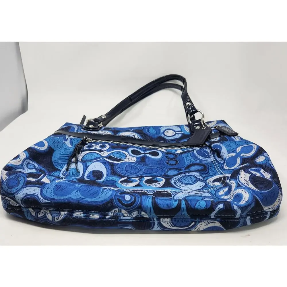 COACH POPPY GLAM LARGE TOTE BAG PURSE 19881 DENIM BLUE *Read